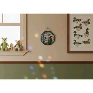 Vtg Stained Glass Suncatcher Hanging Duck Wall Hanging 8x7" Brass Encased